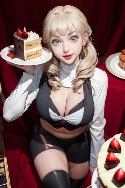 (dynamic angle:1.3, front view:1.1, breast focus:1.3, from above:1.1), (dynamic posing:1.2, sexy posing:1.2), (seductive smiling:1.3), ((looking at cake,Taking a cake out of the golden oven, worried about the outcome:1.2)),highest quality、(real、photorealis...