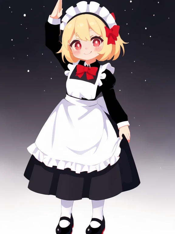 rumia,1girl, rising hand salute, skirt, solo, blond hair, red eyes, flatchest, young, white_background, heart, full_body, simple...