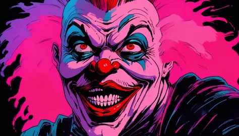 rotoscope, animated, cotton candy from the killer klowns from outer space, clowns, vhs, glitch, distorted, nostalgia, 90's retro...