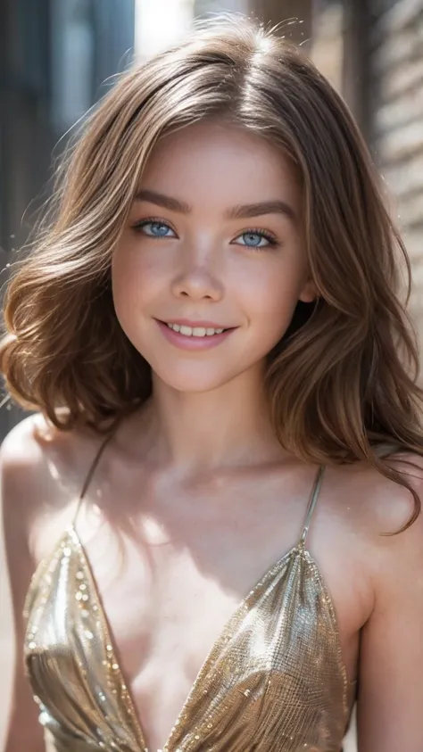 (high resolution),(pale skin),(milly alcock),(freckled),(brunette),(11 year old girl),(blue eyes),(blushing cheeks),(wavy hair),...