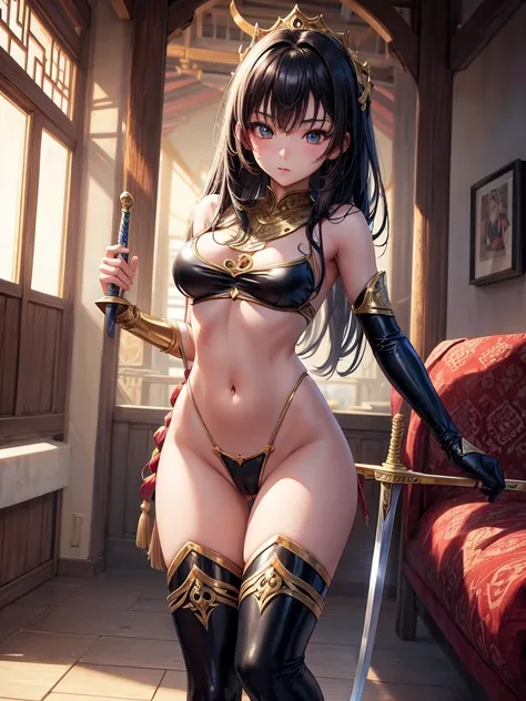 Beautiful Asian girl, 18 years old, Naked knight girls, sexy lady, medium breasts, camel toe, long sword,