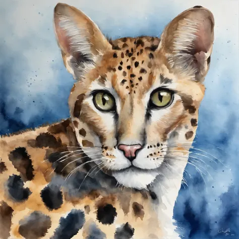 there is a small cat that is standing on a blue carpet, adorable appearance!!!, awesome cat, the cat looks like giraffe, has a very realistic look to it, spotted ultra realistic, white with black spots, cyborg kitten, hyper detailed!!!, hyper detailed!!, c...