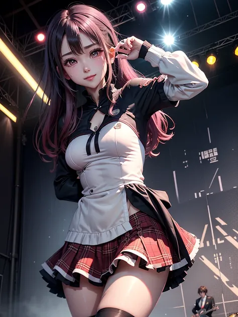 High school girl blazer、 uniform、Red checked knee-length skirt、Long skirt、JK Style、Jacket、smile、Knee-high socks、Thigh-high socks、pantyhose、A superb beauty、Super cute、ennui、Rare beauty、Twin tail hair、Black Dark Eyeshadow、Sad、Good skin glow、Long hair straigh...