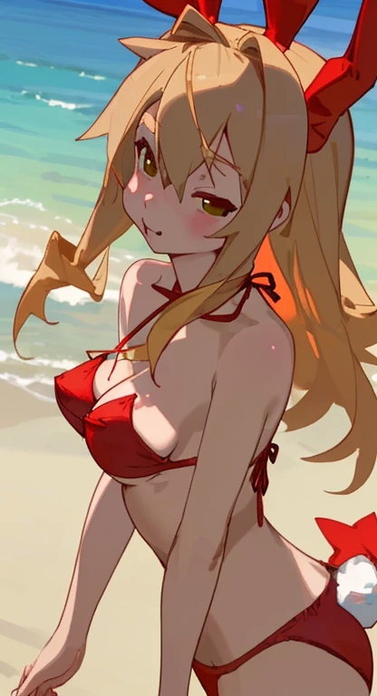 Bunny Girl，Red bikini，Bust 36D，腰围72There is particularly little cloth，There is particularly little cloth，There is particularly little cloth，Ultra high quality，Perfect，masterpiece，4k，Double tail，blonde