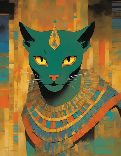 painting of a cat with a crown on its head, egyptian cat goddess, bastet, by Jean Hey, by Caroline Lucy Scott, egyptian art, by Betty Merken, by Ann Thetis Blacker, by rainer hosch, by Mario Dubsky, by Diane Dillon, by Jan Cox, by Charles Ginner, by Stan S...