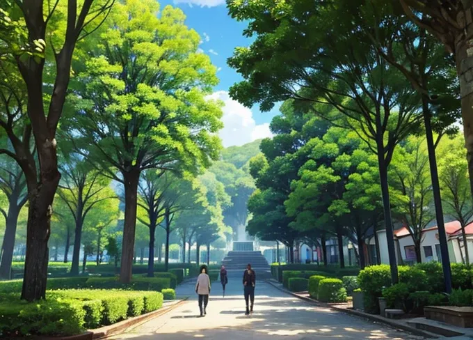 Very wooded place Square where outdoor walking is practiced with people walking ((um banco de madeira detalhado com ferro)). stunning sky. Plantas Estilo urban jungle decoram o ambiente