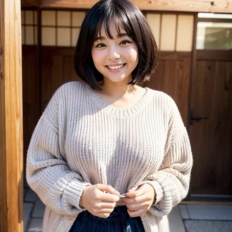 Japanese、Plump woman、sweater、Shortcuts、smile