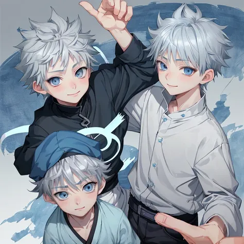 Killua Zoldyck、1 boy、Gray Hair、Blue Eyes、short hair、smile、cute、Teenage Boy、High resolution、highest quality