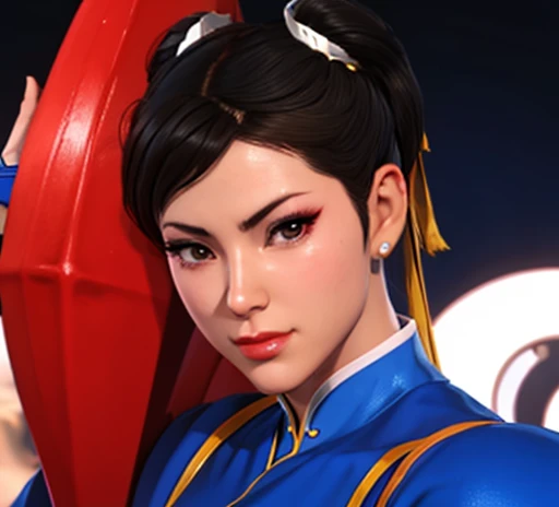 chun li  labios rojos  traje iconico de chun li