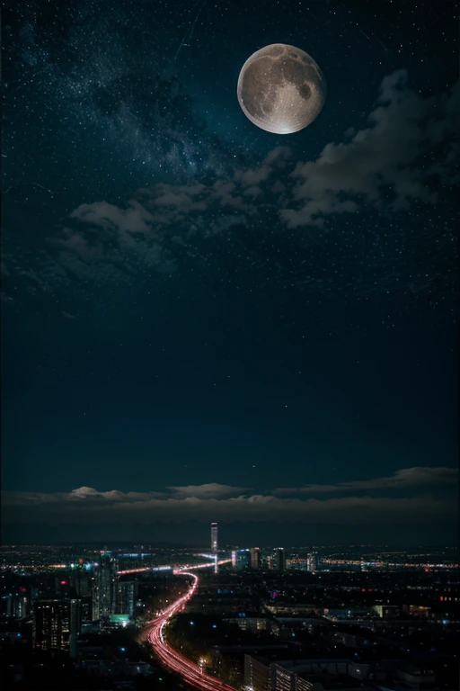 highest quality、Landscape painting、City Neon、Starry Sky、moon