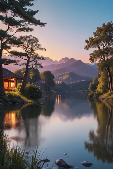 highest quality、Landscape painting、evening、nature、Beautiful views