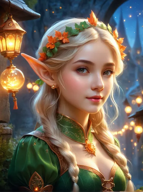 europe, traditional, magic, a cute elf，在magic仙境中发出致命的哀嚎, beautiful whimsical fantasy art concept, detailed background, glowing p...