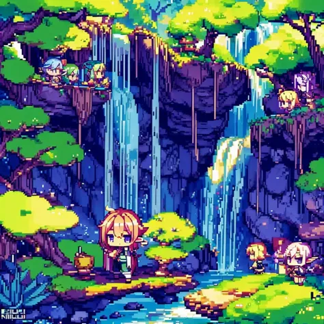 (many elves\((chibi:1.5),living daily life,eating food,washing clothes,talking each other,living on yggdrasil\)),background\(ygg...