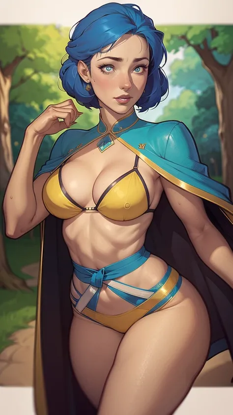 a close up of a woman in a bikini and a cape, Lois van Baarle e Rossdraws, CO Commission, personagem do rei dos lutadores, personagem de estilo anime, commission for high resolution, in the style digite germe, style digite germe, even model | digite germe,...