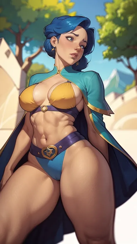 a close up of a woman in a bikini and a cape, Lois van Baarle e Rossdraws, CO Commission, personagem do rei dos lutadores, personagem de estilo anime, commission for high resolution, in the style digite germe, style digite germe, even model | digite germe,...