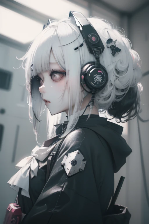 Hair color#CEC8D2 bionic human feeling（The gray heart exposed in the chest）
Anime girl in black and white clothing，Anime drawing inspired by Moto Sorayama，Trends on Pixiv，new doctrine，Broken beautiful female robot！ ，Anime robot mixed with organic，Wearing w...