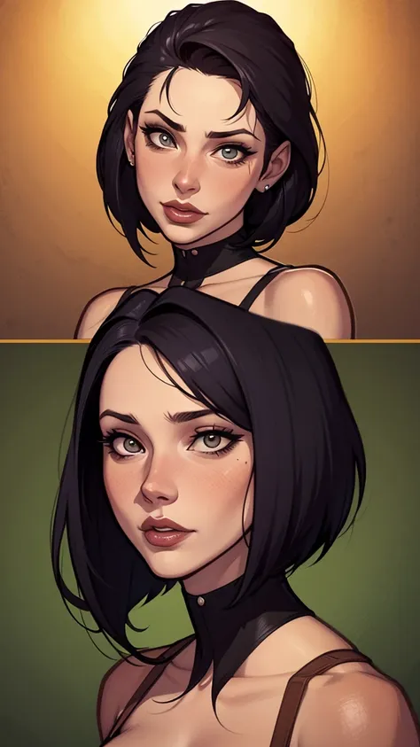 um desenho de uma mulher com umae cabelo preto, estilo de arte de charlie bowater, arte do personagem charlie bowater, desenhado no estilo digite germe, Estilo Charlie Bowater, digite germe. alto detalhe, digite germe style, retrato de personagem em close,...