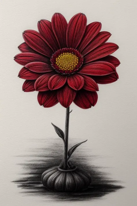 Dying red flower, charcoal drawing style, colorful, intricate, hyper realistic, ultra detailed, hdr, 4k, sharp focus