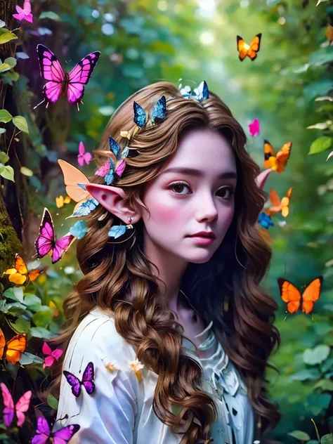 flower path, journey, quiet grove, magical beautiful delicate butterfly, butterflies of all sizes flutter around it., a serious ...