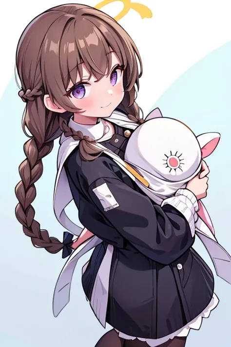 braid, brown hair, twin braids, light smile, from side, 8k, super detail, ccurate, best quality, Plague doctor, fullbody