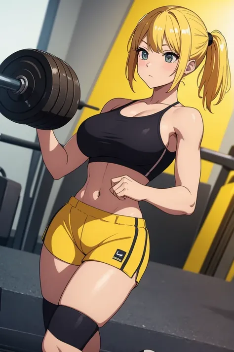 make yellowhaired girl in too tight shorts shes work out at the gym