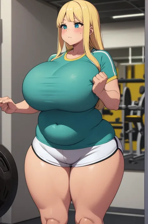 make yellowhaired ssbbw fat girl in too tight shorts shes work out at the gym