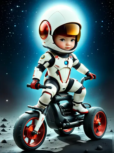 cinematic film still a visually striking chibi-style astronaut is depicted with remarkable detail, wearing a black tinted visor ...