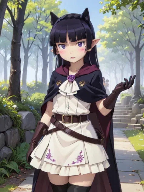 ((ruri gokou)), one girl, blush, black hair, mole, mole under eye, hime cut, elf, ((dark elf)), (long ears), wood々in harmony wit...