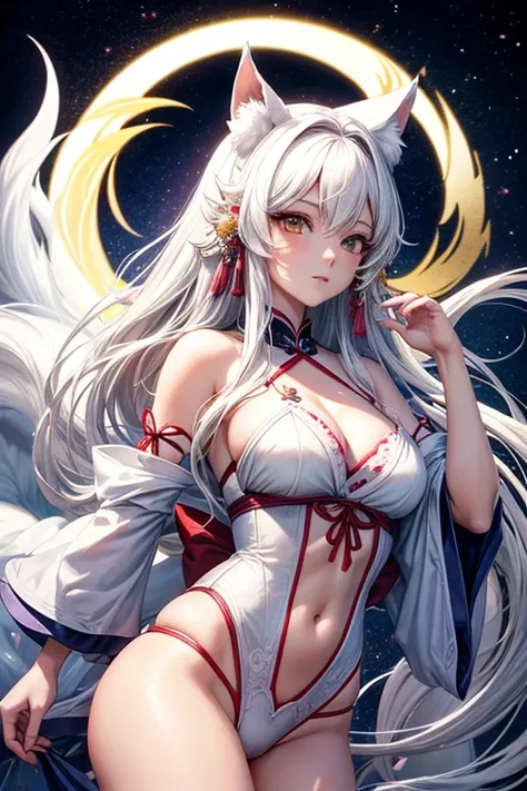 Anime femenino, kitsune blanca, hermosa, atuendo de sirvienta 