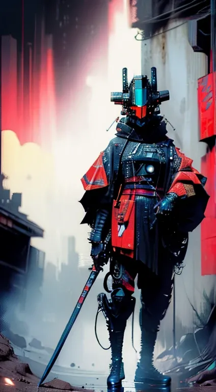 (((Best quality))), ((masterpiece)) a, sexy female terminator robot, colourful kimono, she’s a samurai cyborg wearing a gorgeous neo-Japanese black; red and gold trimmed ((kimono)) with intricately detailed feudal Japanese ornamental shapes, neo-Japanese, ...