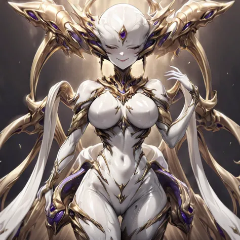 ((highest quality)), ((masterpiece)), (detailed), （Perfect Face）、（The woman is a beautiful alien queen named Princess Leona, with the same body as the alien, long light brown hair that is straight, a slender body, but with normal breasts, and is wearing an...