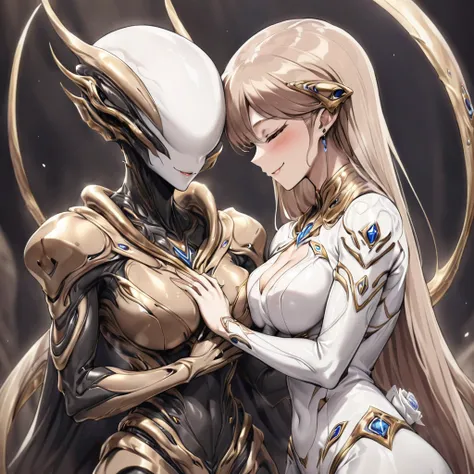 ((highest quality)), ((masterpiece)), (detailed), （Perfect Face）、（The woman is a beautiful alien named Princess Leona, with a completely alien body, long straight light brown hair, a slender figure, but normal breasts, and is wearing an alien suit with ali...