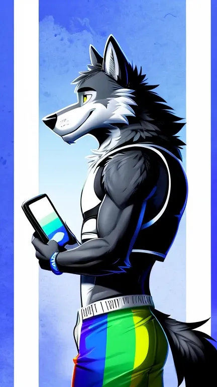 ((danny a anthropomorphic black, grey, and white male wolf with summer clothing  )) , looking at viewer,a little to the side, fu...