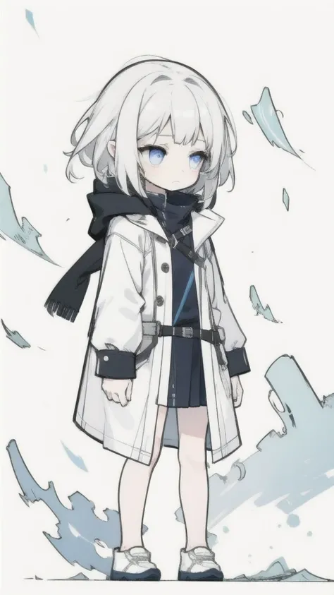 best quality, chibi, 1 girl, (full body), Pure white background,Vivid,clearly,sad face,rain,Blowing in the Wind