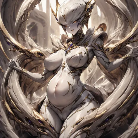 ((highest quality)), ((masterpiece)), (detailed), （Perfect Face）、（The woman is a beautiful and seductive alien queen named Princess Leona, with the same body as an alien, long light brown hair that is straight, a slender body, but with normal breasts, and ...