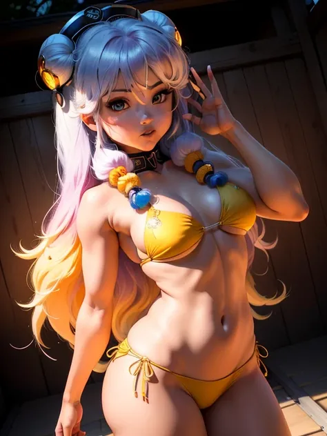 (shampoowaifu: 1), lindo, sonrisa, pose casual, cabello lila,  provocativa,ojos desafiantes, ojos brillantes, bikini rojo con sombrero amarillo , brazos atras

(realista: 1.2), (realismo), (obra maestra: 1.2), (mejor calidad), (ultra detallado), (8k, 4k, i...