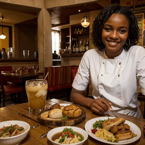 restaurant africain, sourire, manger, des gens qui sourient, boire