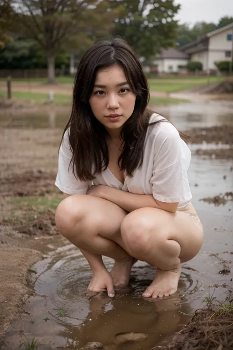 Japanese beauty、Outside on the muddy ground、Perfect Face