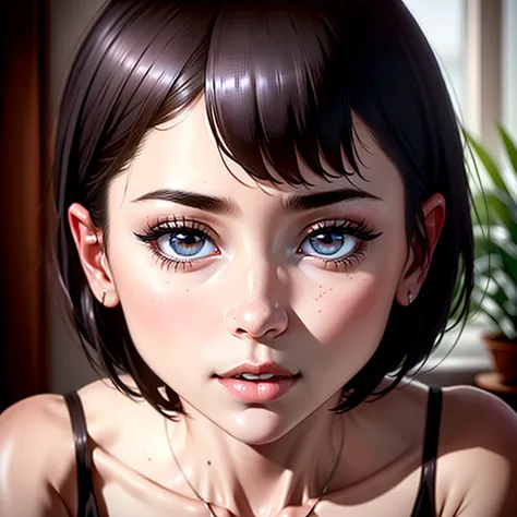 (((a 20 yo woman)))、((aquariums))、tmasterpiece, 1 beautiful girls, (((very_short_hair))), eye details, swollen eyes, top image q...