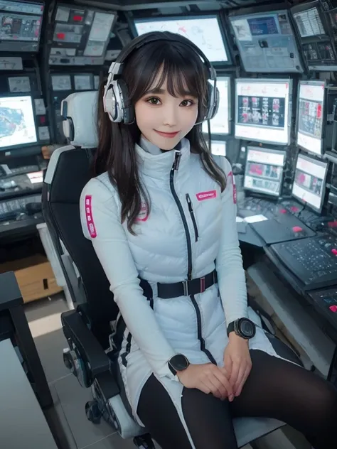 masterpiece, highest quality, Very detailed, 8K Portrait,Japanese Android Girl,plump , Control panel,Robotic arms and legs, Blunt bangs,,break (Metallic Gray, Metallic luster, Mirror finish, Astro Best):5,headphone:5,break (Black sleeves):100,Smart Watches...