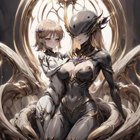 ((highest quality)), ((masterpiece)), (detailed), （Perfect Face）、（The woman is a beautiful and seductive alien queen named Princess Leona, with the same body as an alien, long light brown hair that is straight, a slender body, but with normal breasts, and ...