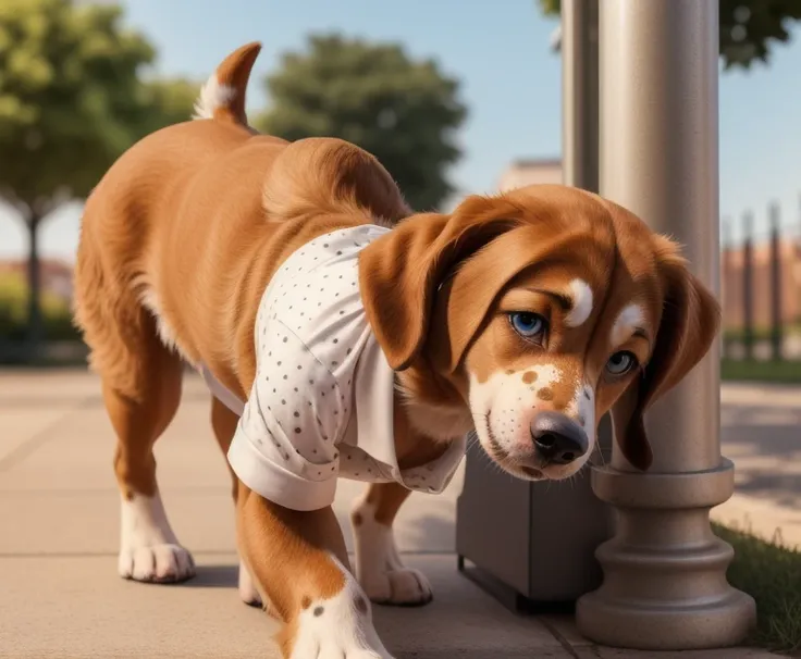 ((woman wearing a shirt outside on the side walking on hands and knees)), ((walking on all four paws)), ((long dog tail)), ((wid...