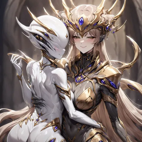 ((highest quality)), ((masterpiece)), (detailed), （Perfect Face）、（The woman is a beautiful and seductive alien queen named Princess Leona, with the same body as an alien, long light brown hair that is straight, a slender body, but with normal breasts, and ...