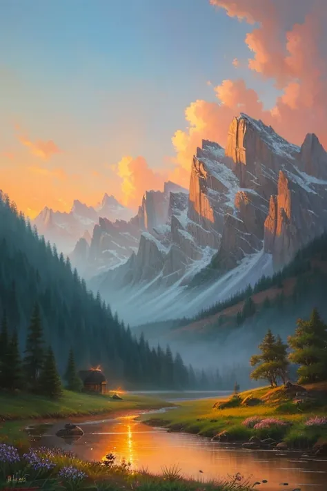 highest quality、Landscape painting、evening、nature、Beautiful views