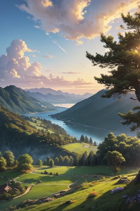 highest quality、Landscape painting、evening、nature、Beautiful views