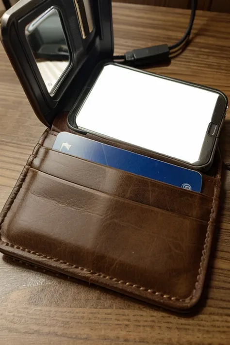 Wallet with mirror and portable charger 