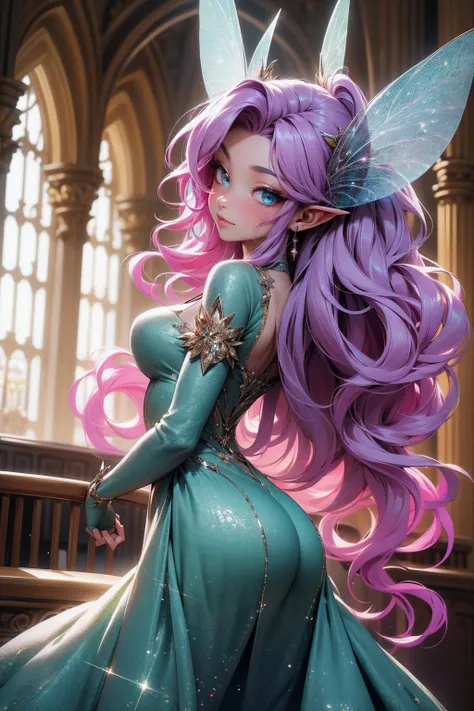 (Absurd, high quality, ultra -compared, careful with the hand) fairy, fairy wings, dreamer body, vivid, romantic and all. Optimistic face, just lies, without entry and intellectual. Green dress. Reckless style, sweet and passion, Gray eyes, cute (eyes of t...