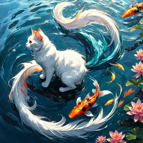 Fishtail cat in the sea，Big koi，黑色的Big koi