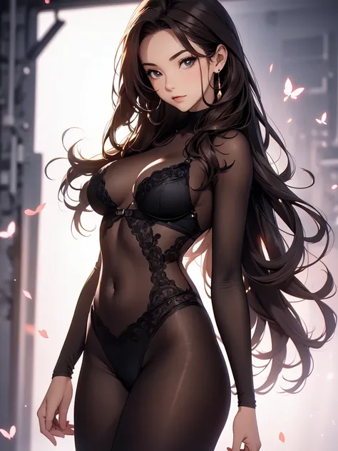 Beautiful girl high leg、underwear
　Beautiful bodystocking 、simple background
　Light　黒Brown Hair　smile　　Masterpiece 　Magic sexy, extremely beautiful 22歳　Big Breasts Beautiful Eyeagical gentle lighting    涙　cowboy shot backlight  強い風　Fluttering Hair