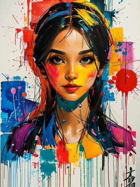 masterpiece, best quality, color ink painting, 男性contour，athlete，dynamic姿势，contour，graffiti，ink splatter，bold colors，dynamic，col...